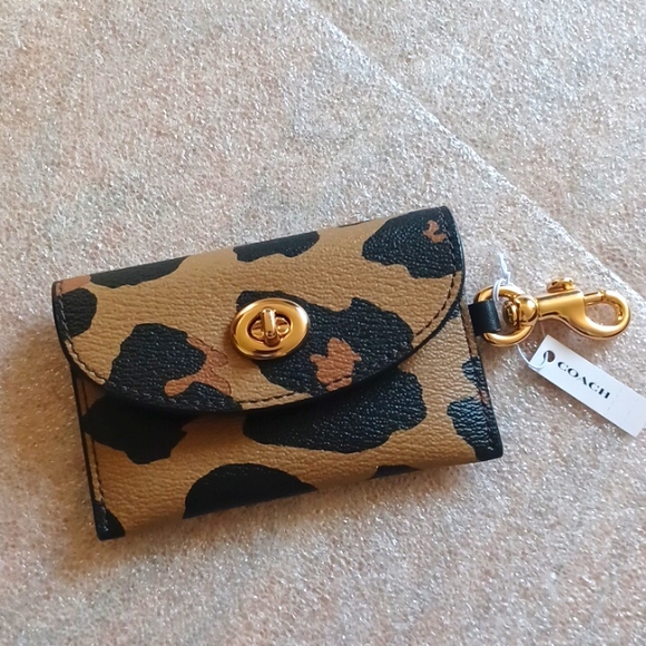 Coach Accessories - COACH Card Case Bag Charm With Leopard Print , NWT
